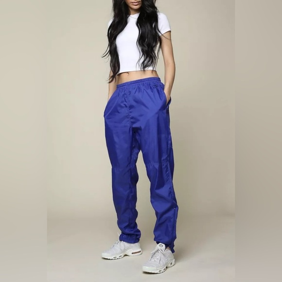 Vintage Nylon Royal Blue Athletic Track Pants Varsity Joggers M - Picture 1 of 12